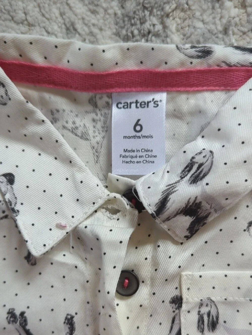 NWT Carter's Cream Dress with Black Puppy Print and Polka Dots Size 6 Months